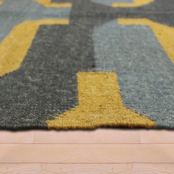 Hand Woven Black Geometric Wool Jute Rug - Image 6