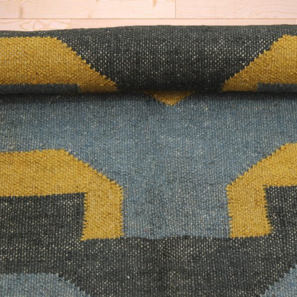 Hand Woven Black Geometric Wool Jute Rug - Image 7