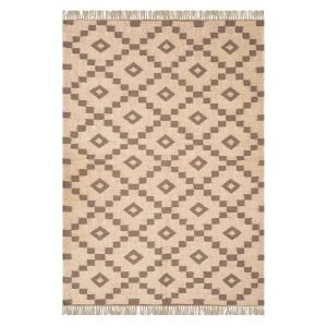 Beige Hand Woven Geometric Wool Jute Rug