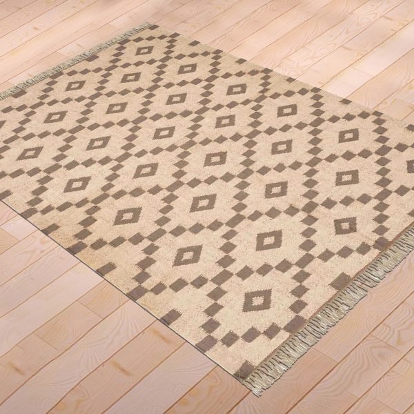 Beige Hand Woven Geometric Wool Jute Rug - Image 5