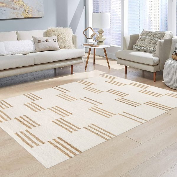 White Hand Woven Wool Jute Area Rug - Image 2