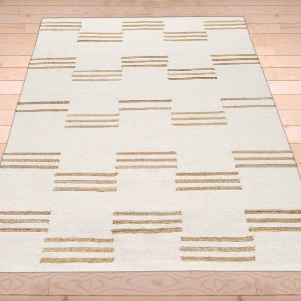 White Hand Woven Wool Jute Area Rug - Image 3