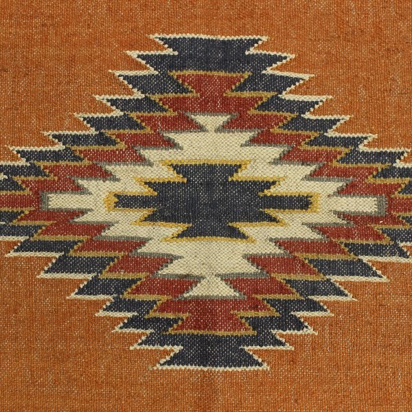 Orange Hand Woven Geometric Wool Jute Rug - Image 4