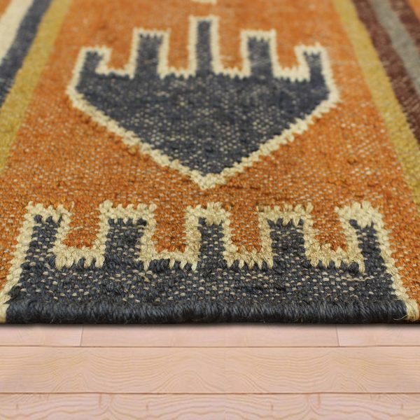 Orange Hand Woven Geometric Wool Jute Rug - Image 5