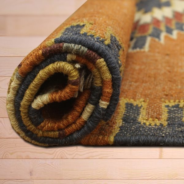 Orange Hand Woven Geometric Wool Jute Rug - Image 6