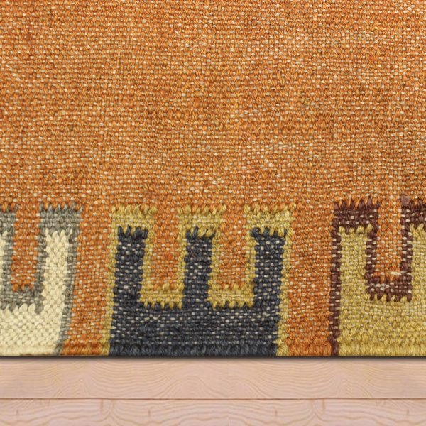 Orange Hand Woven Geometric Wool Jute Rug - Image 7