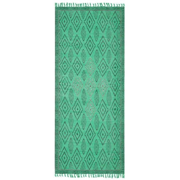 Thread Work Runner Green Cotton Moroccan Rug