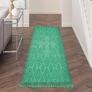 Thread Work Moroccan Green Cotton Rug