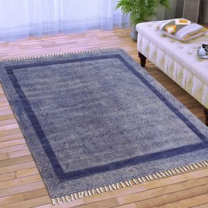 Hand Block Printed Blue Cotton Area Rug
