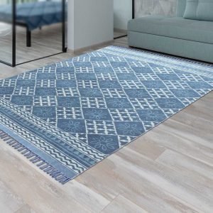 Blue Hand Block Printed Area Rug