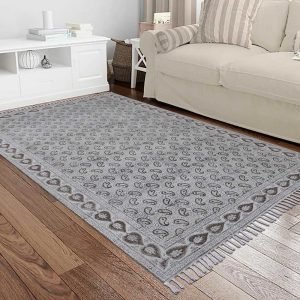 Geometric Brown Hand Block Printed Area Rug