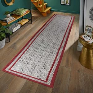 Red Hand Block Printed Area Rug Cotton Rug