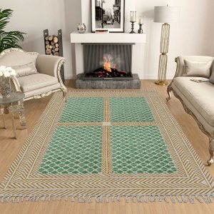 Green Hand Block Printed Large Area Cotton Rug