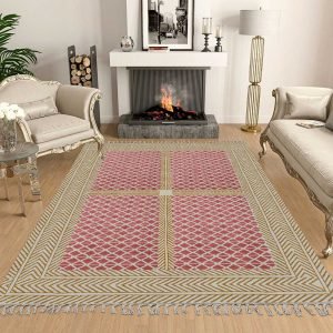 Red Hand Block Printed Living Room Area Rug