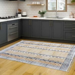 Hand Block Printed Brown Cotton Area Rug
