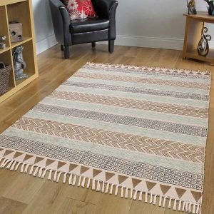 Striped Brown Hand Block Printed Cotton Rug