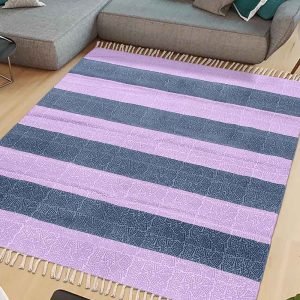 Hand Block Printed Purple Cotton Rug