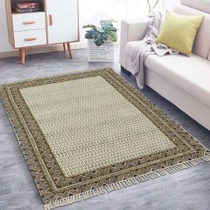 Natural Cotton Embroidery Brown Modern Rug