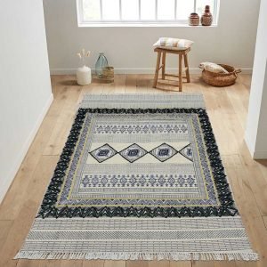 Black Embroidery Cotton Hall Area Dhurrie