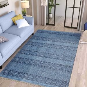 Natural Cotton Dhurrie Block Printed Blue Area Rug