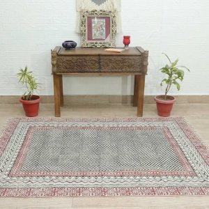 Block Printed Black Cotton Handmade Rug