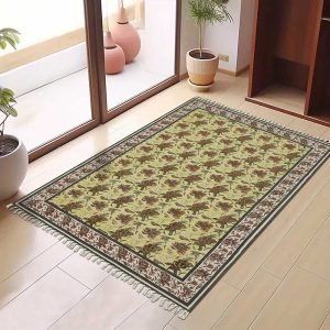 Handmade Yellow Oriental Floral Cotton Rug