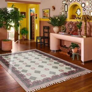 Hand Block Printed Cotton Dhurrie Bedroom Area Rug