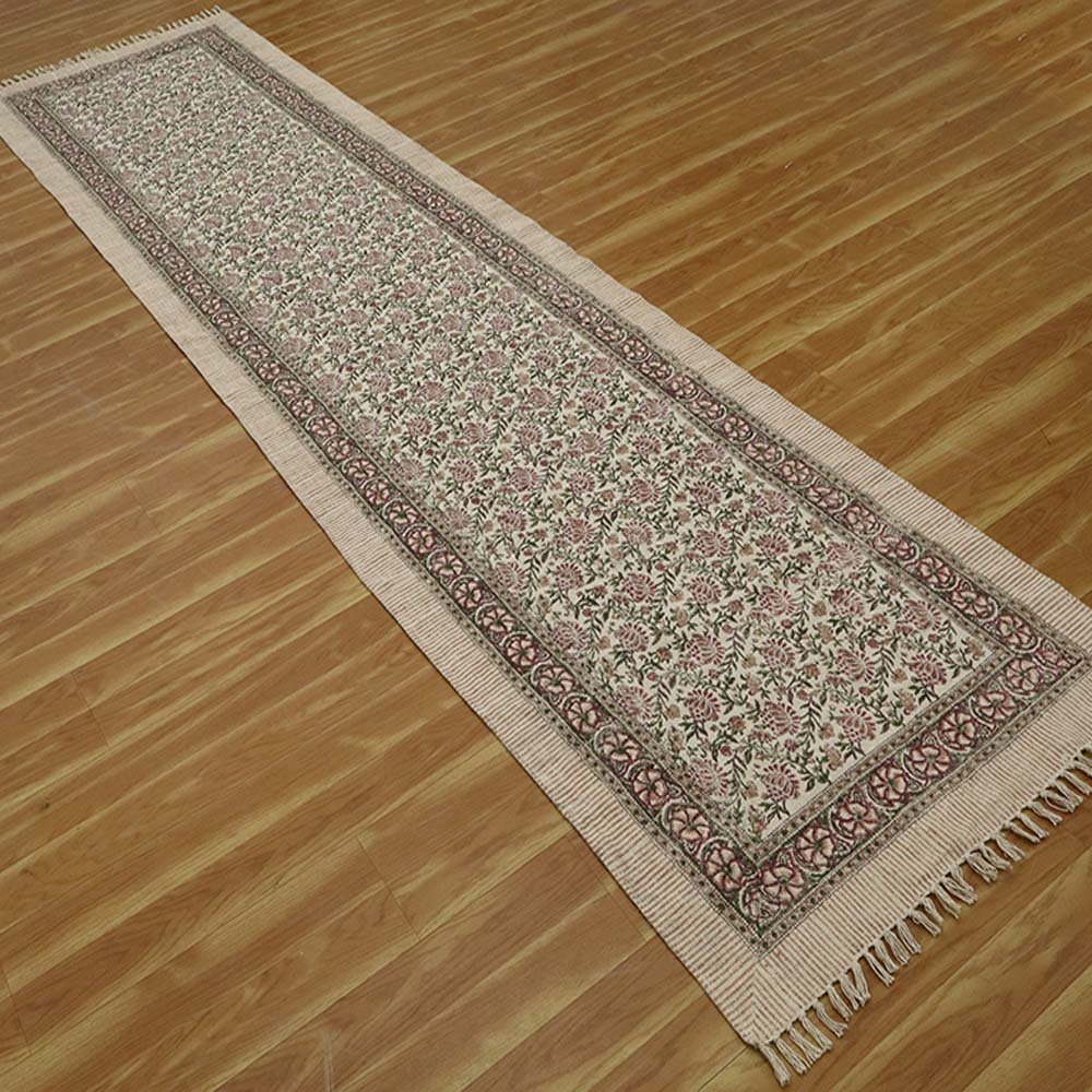 Lobby Area Rug Block Printed Green Cotton Dhurrie - Image 9