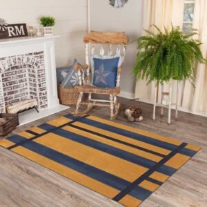Striped Yellow Blue Handmade Kitchen Decor Rug