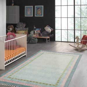 Turquoise blue Geometric Cotton Area Rug