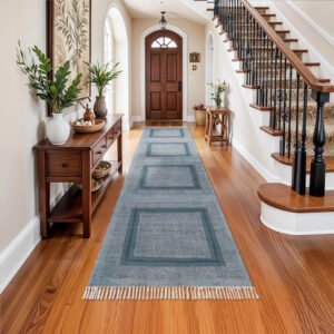 Black Hand Block Printed Bordered Cotton Rug
