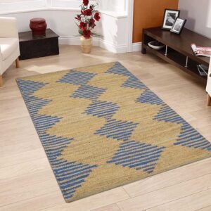 Geometric Blue Color Hand Woven Jute Rug