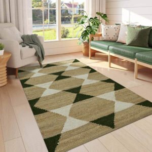 Beige Green Modern Jute House Warm Rug