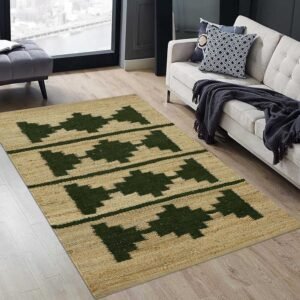 Natural Green Hand Woven Jute Area Rug for Home Decor