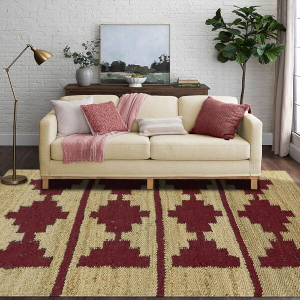 Beautiful Maroon Hand Woven Jute Rug - Image 2
