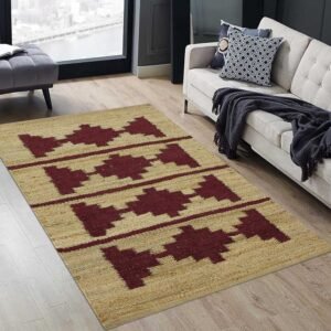 Beautiful Maroon Hand Woven Jute Rug