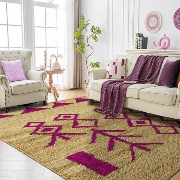 Hand Woven Pink Beige Jute Moroccan Area Rug - Image 2