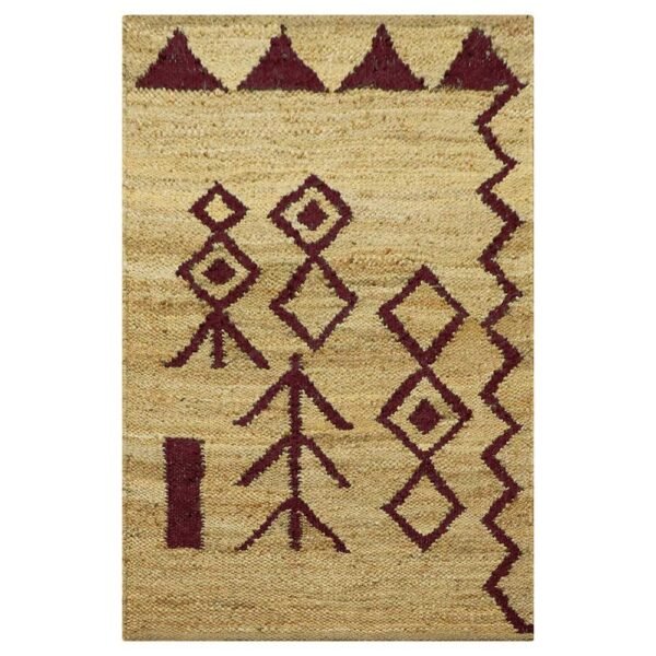 Modern Beige Maroon Hand Woven Jute Rug