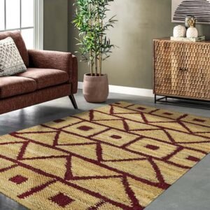 Maroon Color Natural Hand Woven Jute Rug