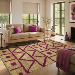 Beautiful Pink Moroccan Hand Woven Jute Rug