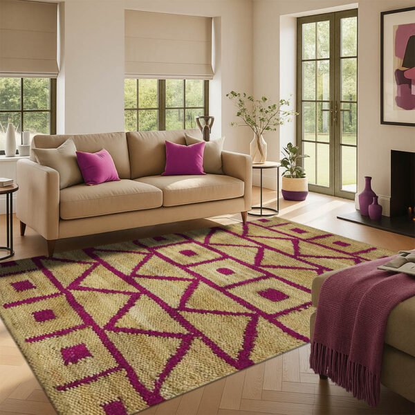 Beautiful Pink Moroccan Hand Woven Jute Rug - Image 2
