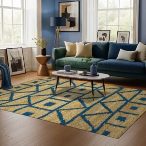 Hand Woven Jute Rugs Blue Moroccan Living Room Rug