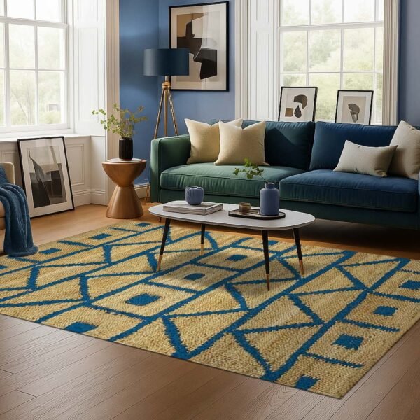 Hand Woven Jute Rugs Blue Moroccan Living Room Rug - Image 2
