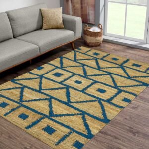 Hand Woven Jute Rugs Blue Moroccan Living Room Rug