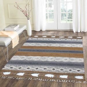 Black Hand Block Printed Living Area Rug