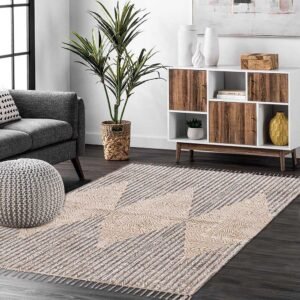 Beige Hand Block Printed Dining Area Rug