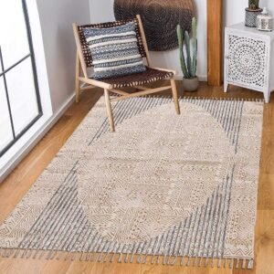 Hand Block Printed Blue Beige Area Rug