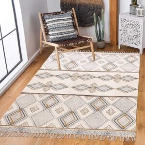 Moroccan Rug Hand Block Printed Large Dhurrie