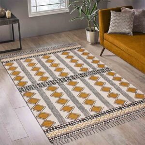 Hand Block Printed Cotton Moroccan Area Rug