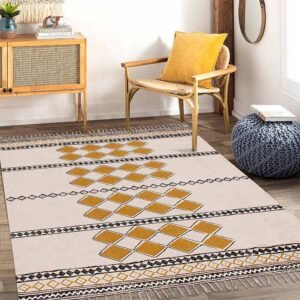 Moroccan Block Printed Cotton Living Area Rug